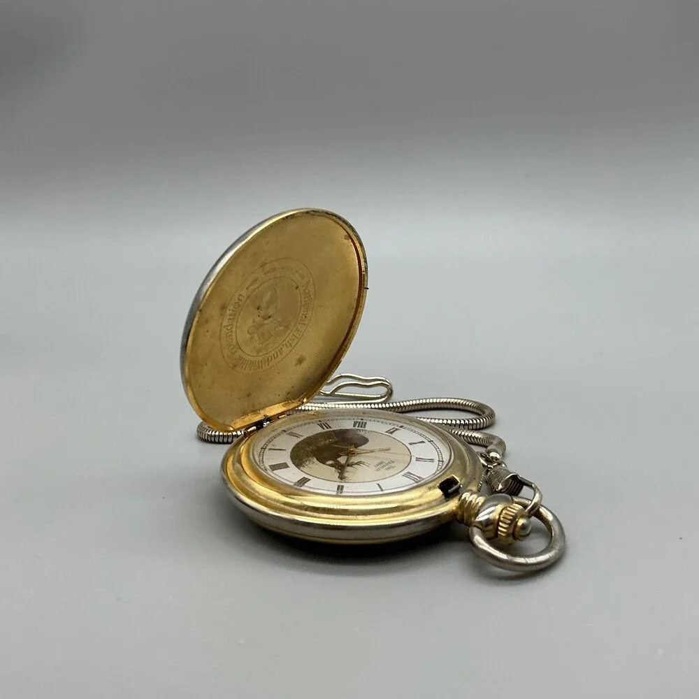 Franklin Mint American Wildlife Mens Pocket Watch 51mm Deer Chain New Battery